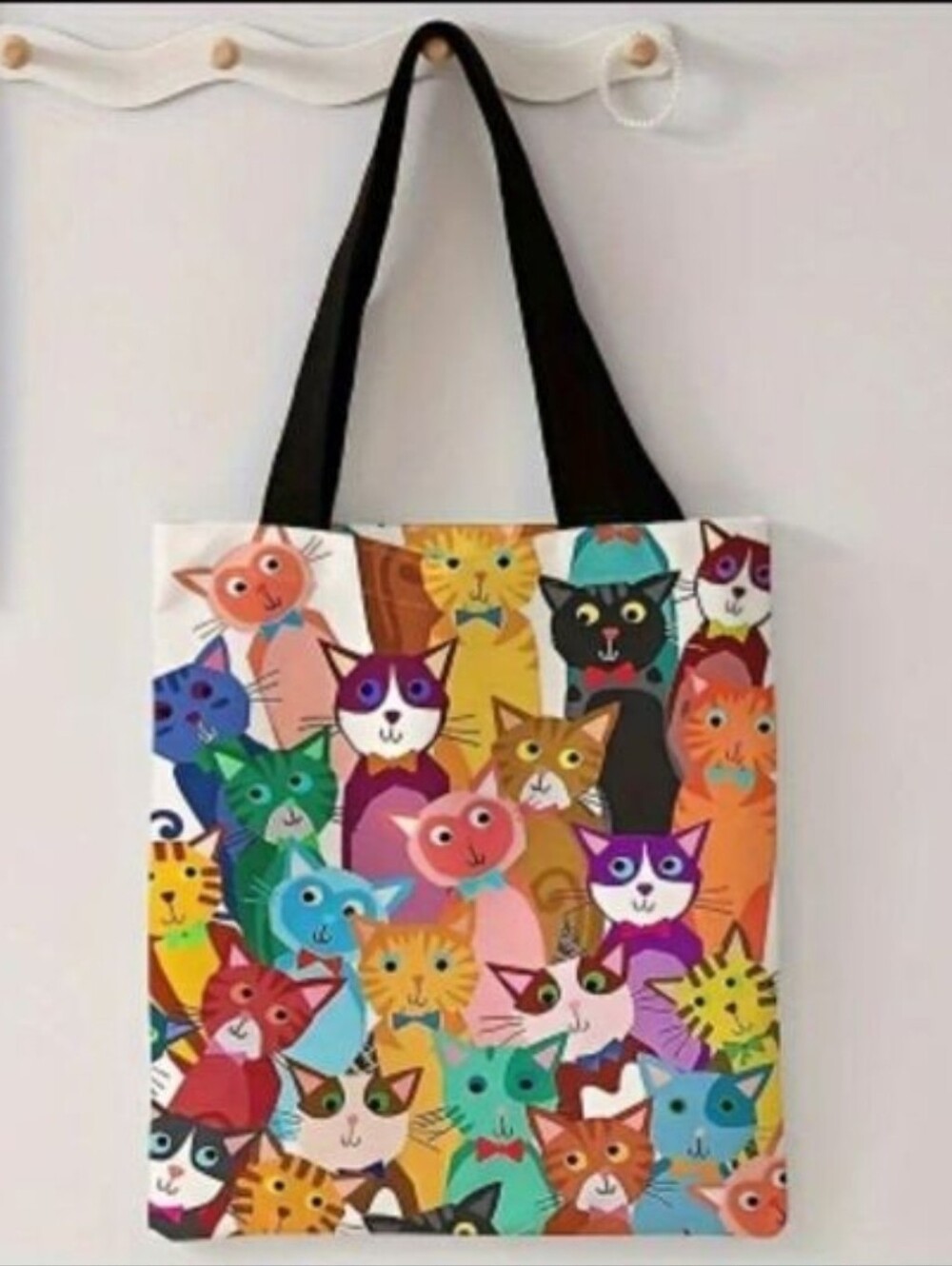 Colorful Cat Print Tote Bag Cute Cartoon Kitty Shoulder Bag Cat Lover Gift